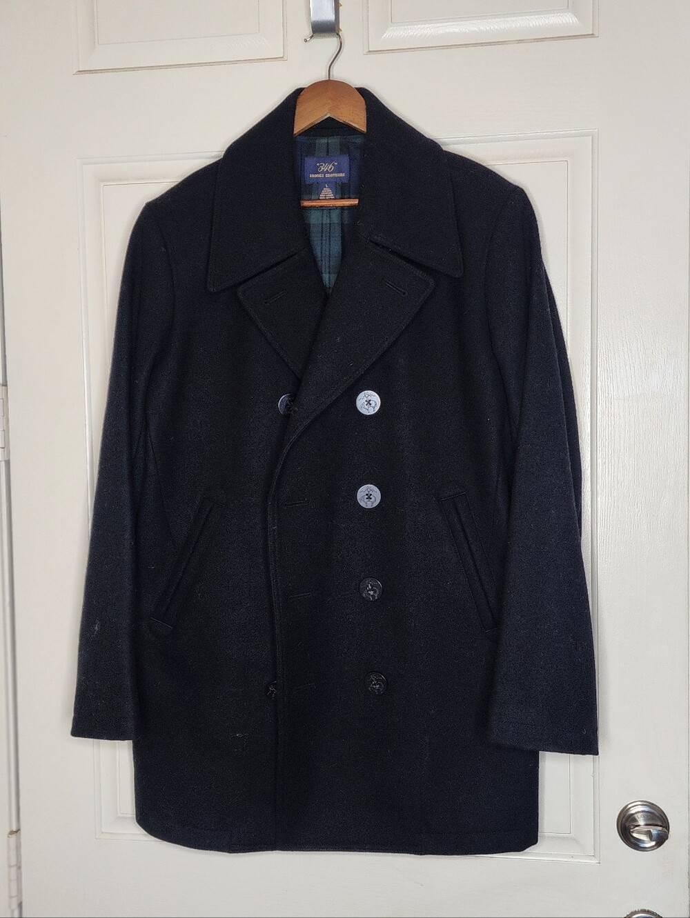 Brooks Brothers "346" Double-breasted Wool Pea Coat | Black | Size Large